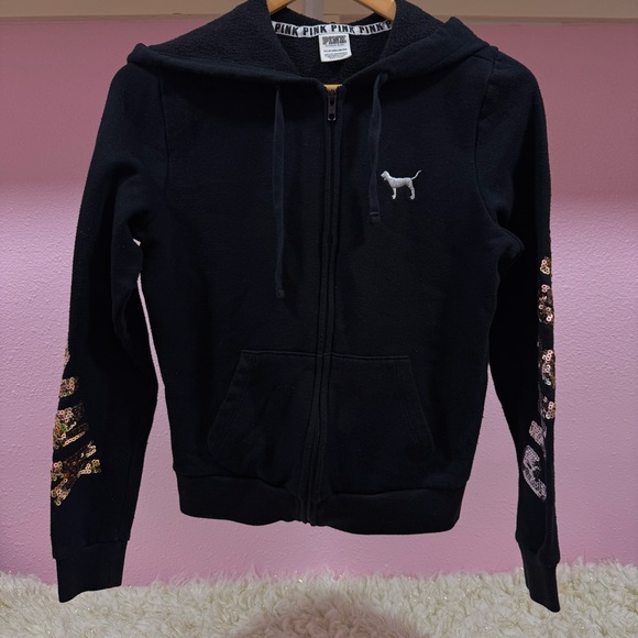 PINK Victoria's Secret Tops - Victoria’s Secret PINK Black Hoodie with Sequins